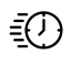 Icon of a clock with a right-facing arrow around it, symbolizing fast or efficient time management. Horizontal lines on the left side indicate speed or motion. The black design stands out like bricks against a clean white background.